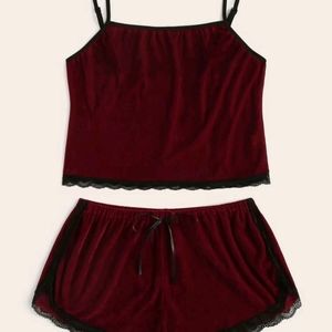 Burgundy velvet and lace sleep set